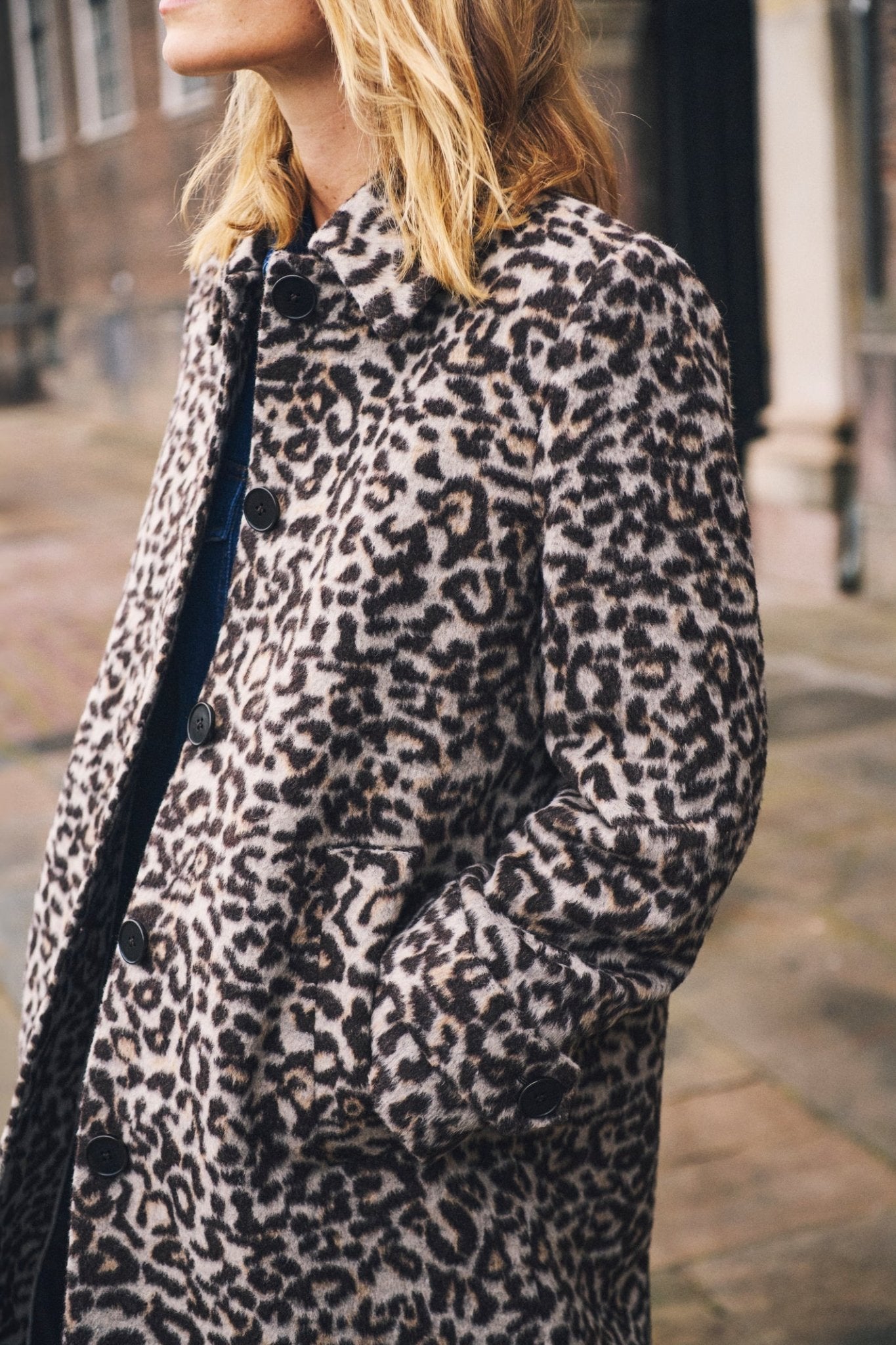 Part Two SuzyPW OTW Coat in Leopard – recycled wool blend animal print long coat with buttons and pockets available at Dotique
