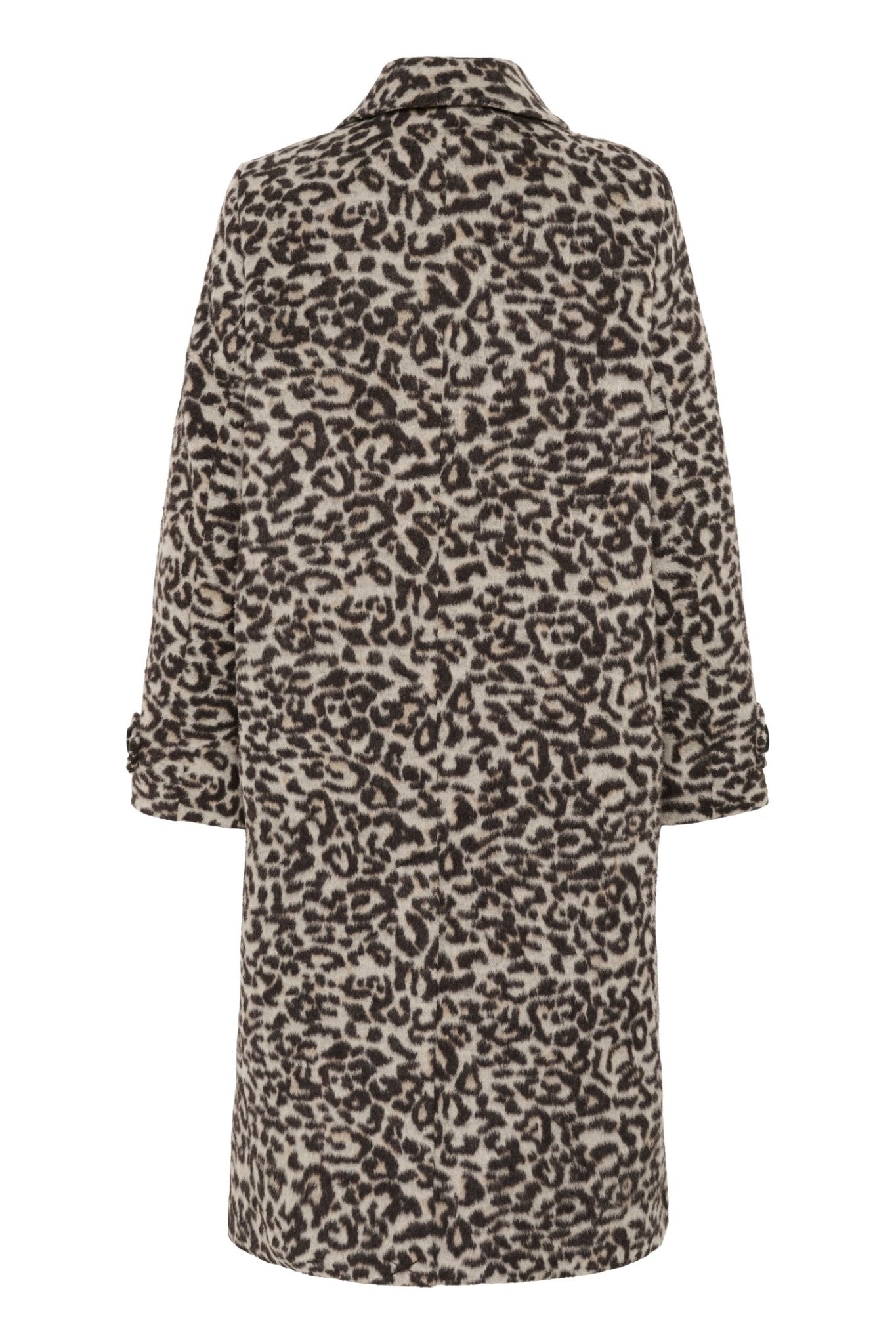 Part Two SuzyPW OTW Coat in Leopard – recycled wool blend animal print long coat with buttons and pockets available at Dotique
