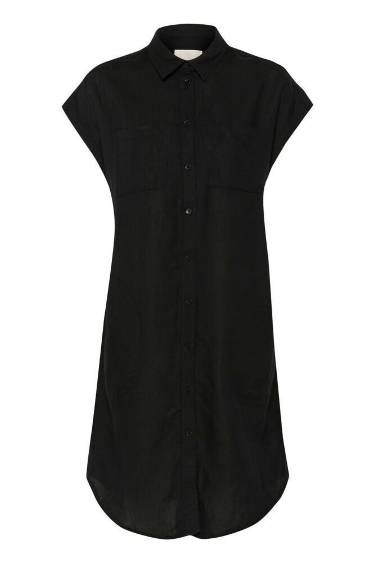 Timeless black linen shirt dress by Part Two. Lightweight, breathable and easy to style for summer days and holidays.