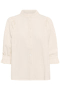 Part Two ToniPW white textured blouse with 3/4 sleeves and notch neckline, available at Dotique