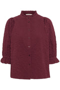 Part Two ToniPW blouse in tawny port with textured fabric and 3/4 sleeves, available at Dotique