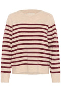 Part Two NiakaPW PU Jumper in Tawny Port Stripe – cream and burgundy striped wool blend knit jumper available at Dotique
