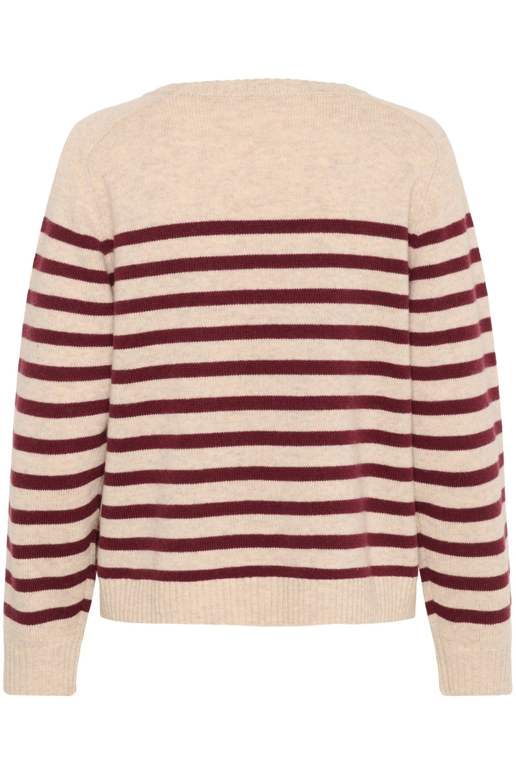 Part Two NiakaPW PU Jumper in Tawny Port Stripe – cream and burgundy striped wool blend knit jumper available at Dotique
