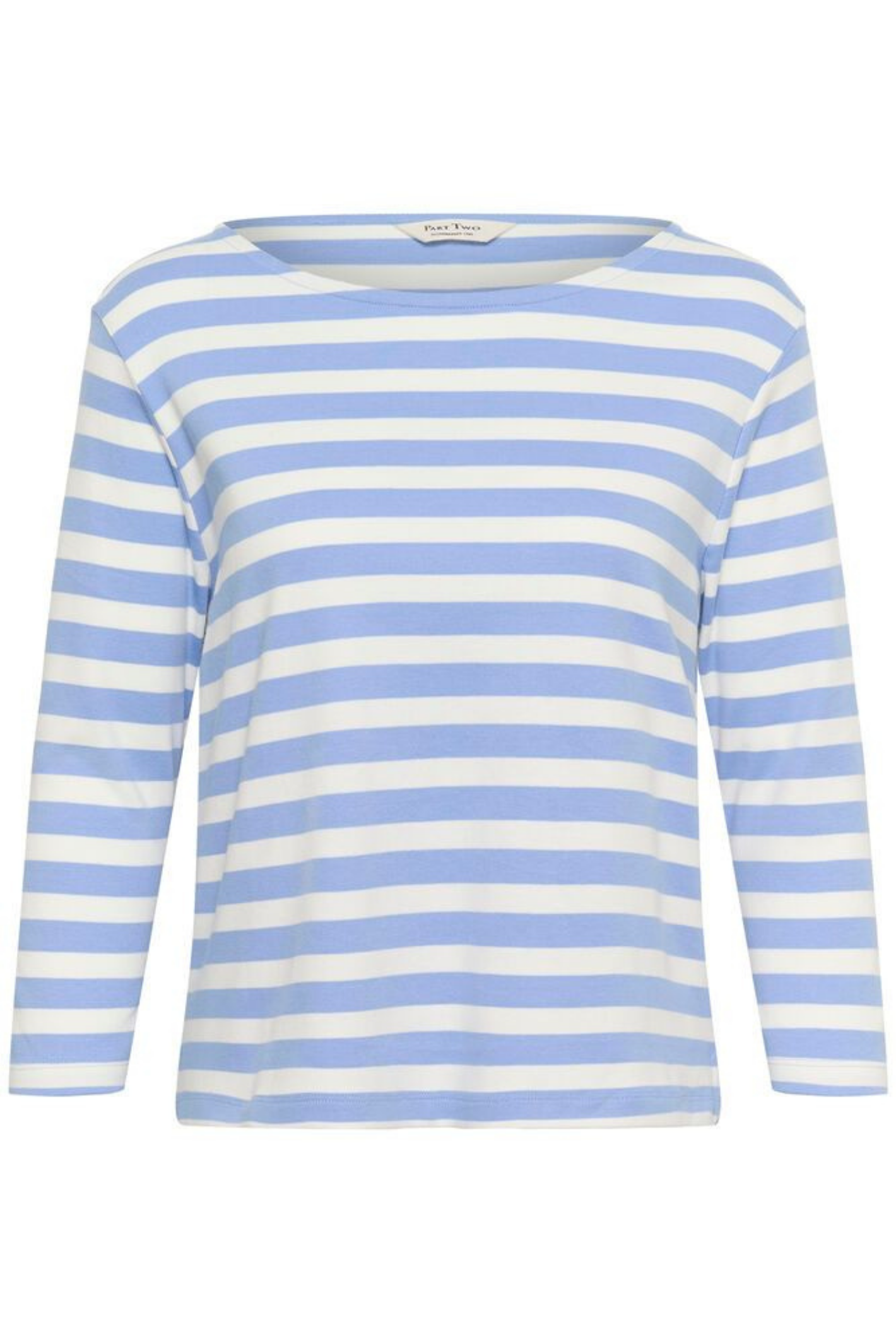 Organic cotton striped T-shirt by Part Two in hydrangea blue and white. A fresh, easy everyday staple.