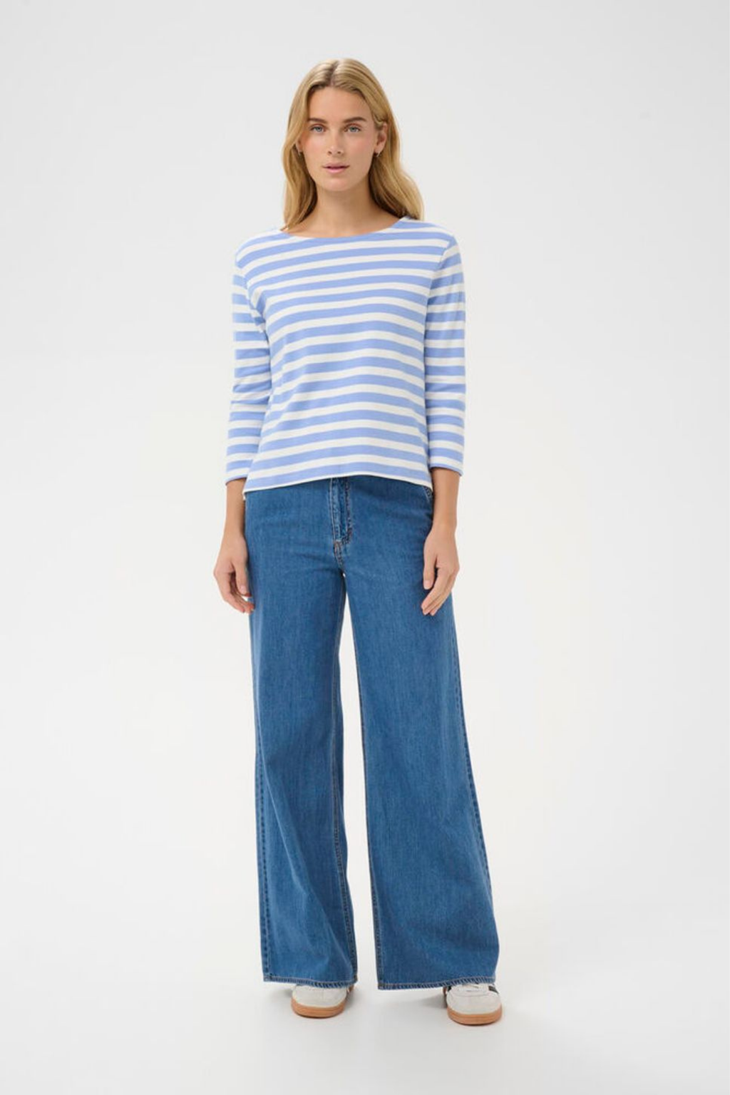 Organic cotton striped T-shirt by Part Two in hydrangea blue and white. A fresh, easy everyday staple.