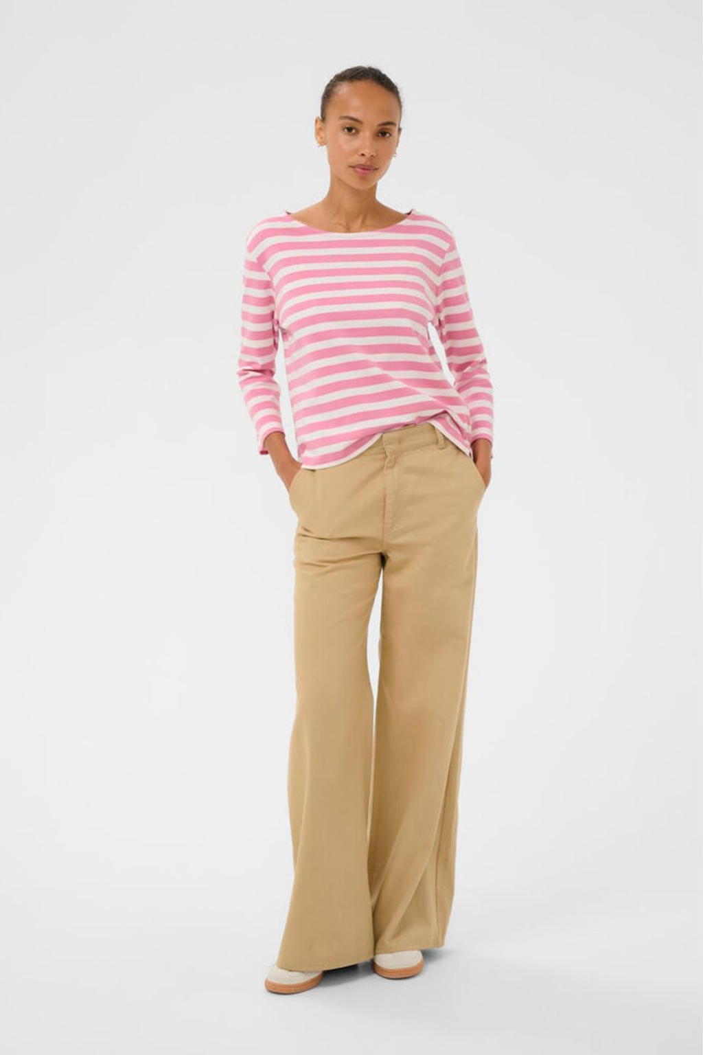 Organic cotton striped T-shirt by Part Two in soft orchid smoke and white. A timeless everyday essential.