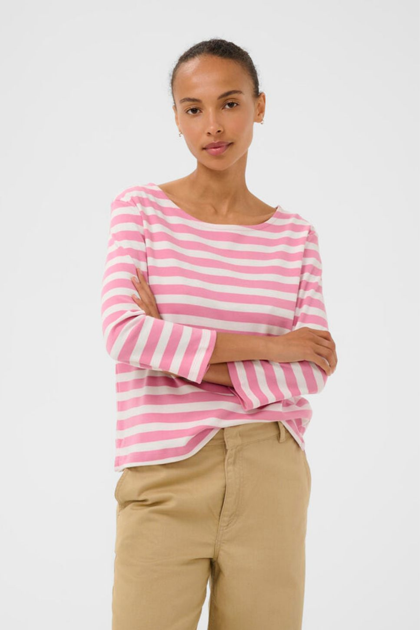 Organic cotton striped T-shirt by Part Two in soft orchid smoke and white. A timeless everyday essential.