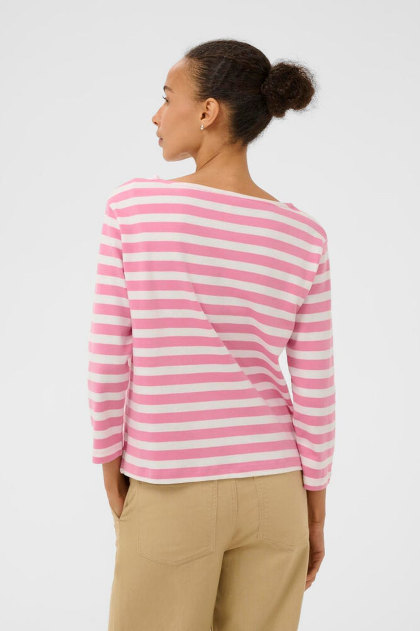 Organic cotton striped T-shirt by Part Two in soft orchid smoke and white. A timeless everyday essential.