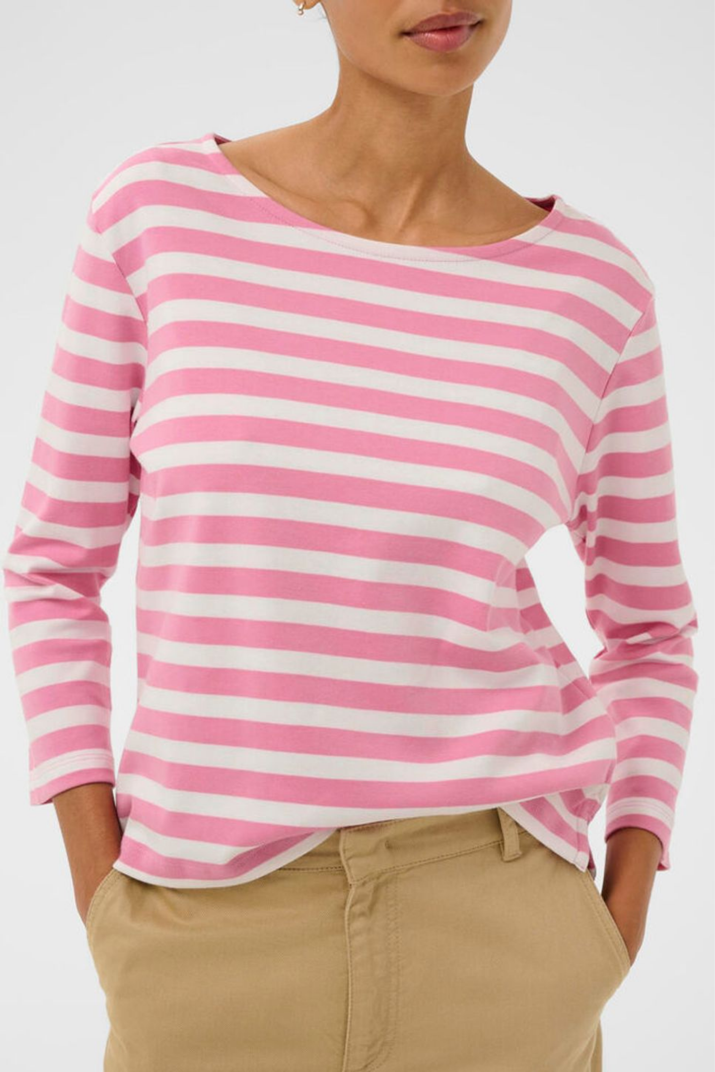 Organic cotton striped T-shirt by Part Two in soft orchid smoke and white. A timeless everyday essential.