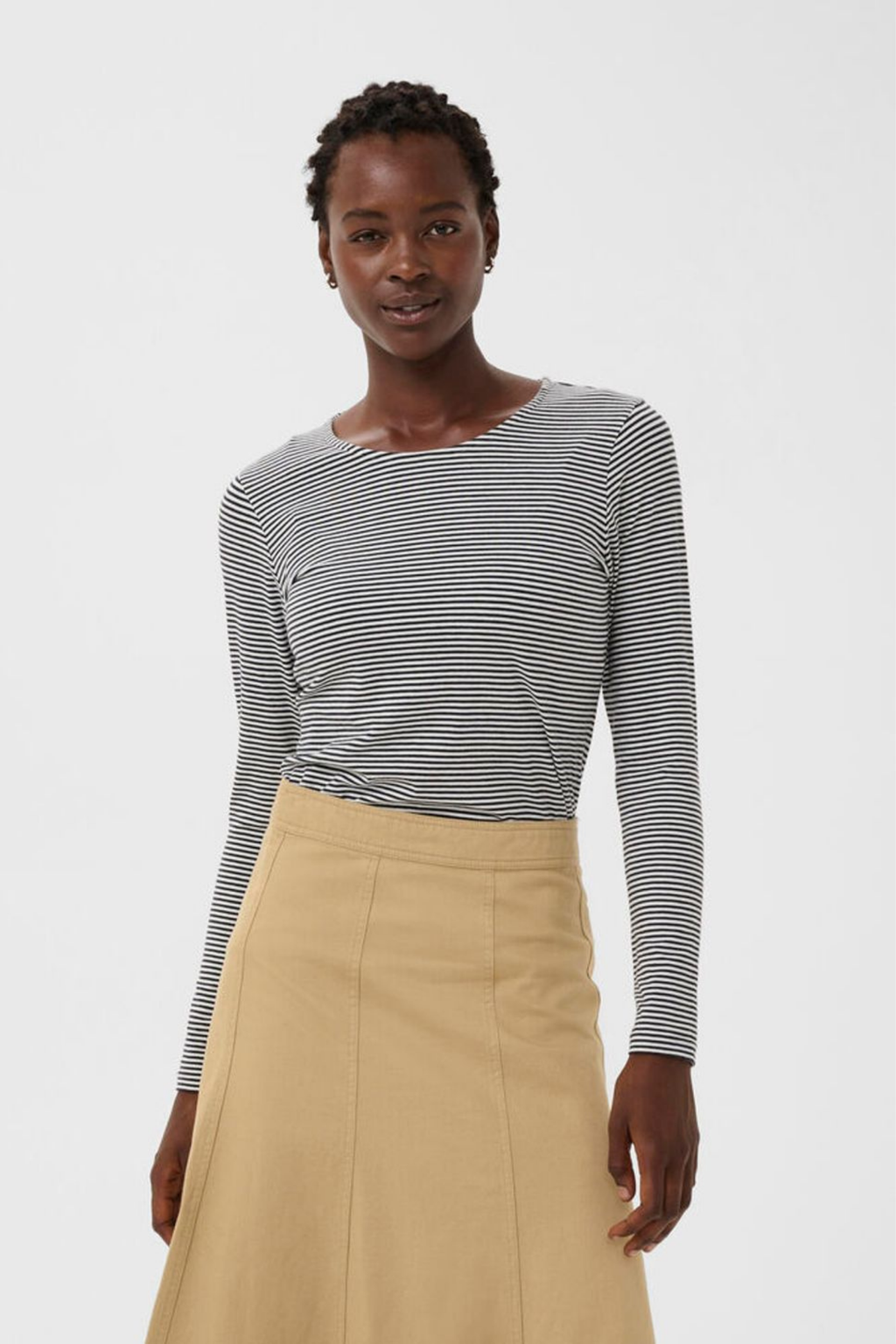 Dark navy striped long sleeve T-shirt by Part Two. Soft TENCEL™ Modal blend with a flattering fit, perfect for everyday wear. Shop Dotique.