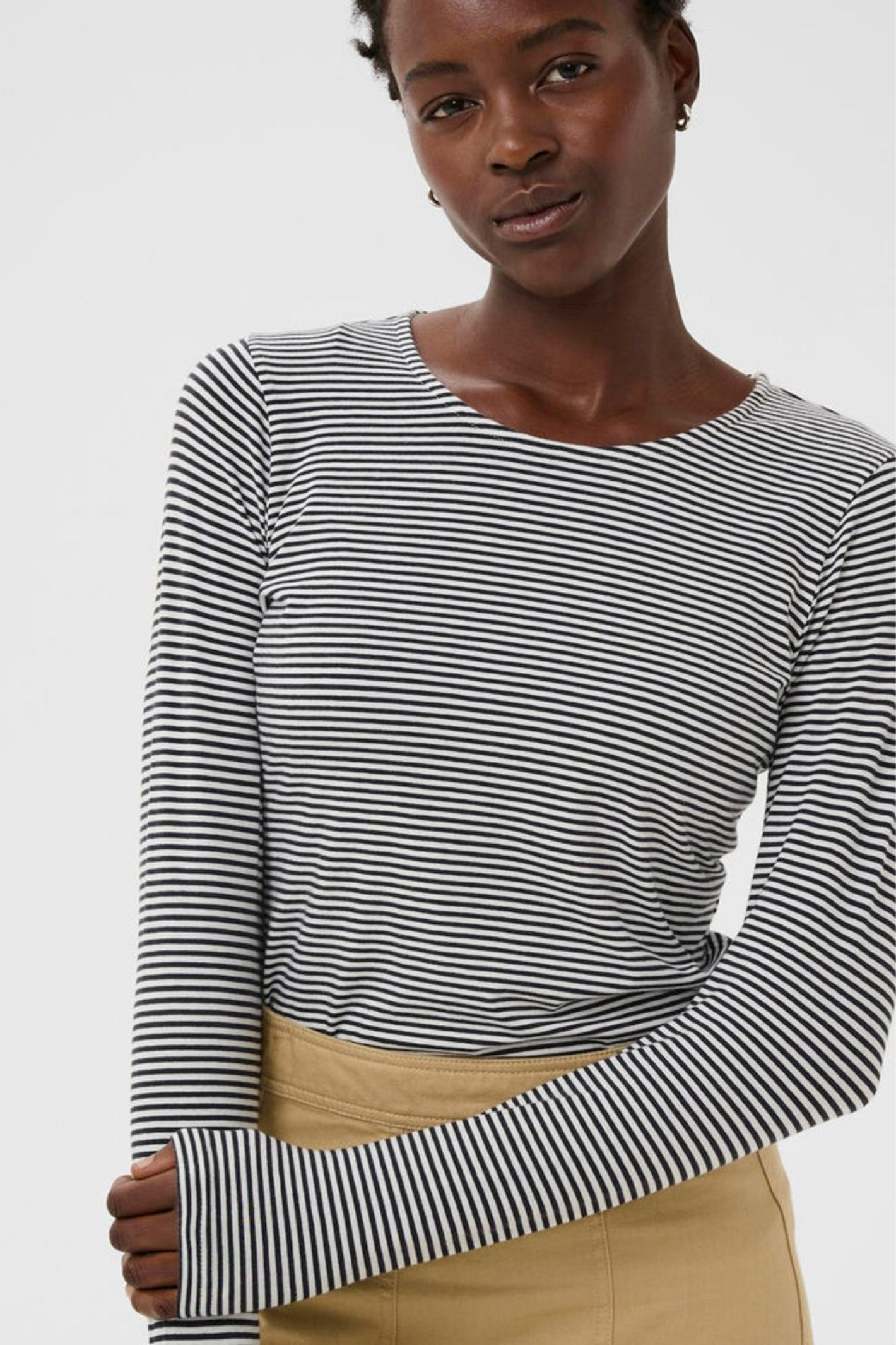 Dark navy striped long sleeve T-shirt by Part Two. Soft TENCEL™ Modal blend with a flattering fit, perfect for everyday wear. Shop Dotique.