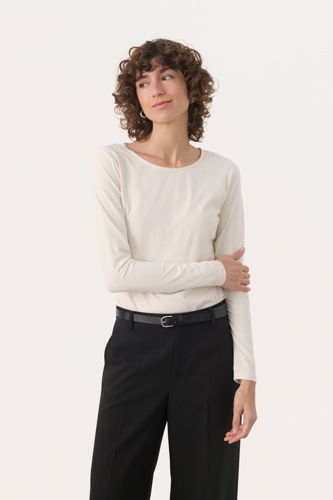 Part Two NemajasPW long sleeve t-shirt in whitecap gray with round neck, available at Dotique