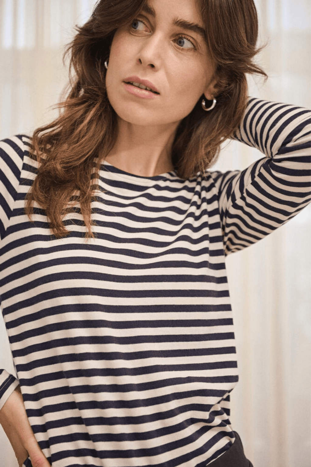 Part Two NemajasPW striped long sleeve t-shirt in whitecap gray and dark navy, available at Dotique