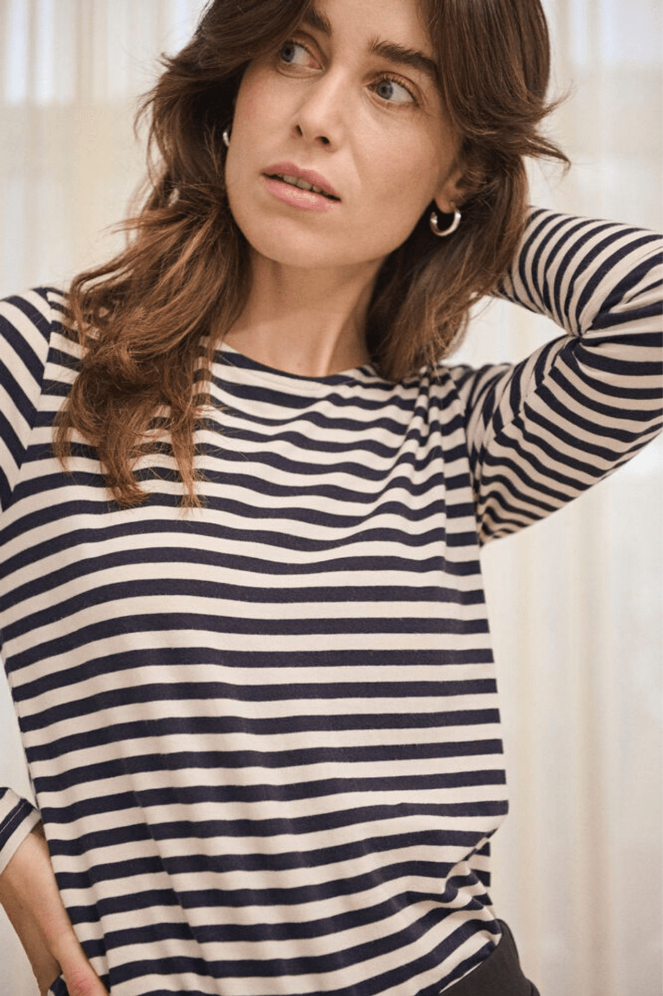 Part Two NemajasPW striped long sleeve t-shirt in whitecap gray and dark navy, available at Dotique