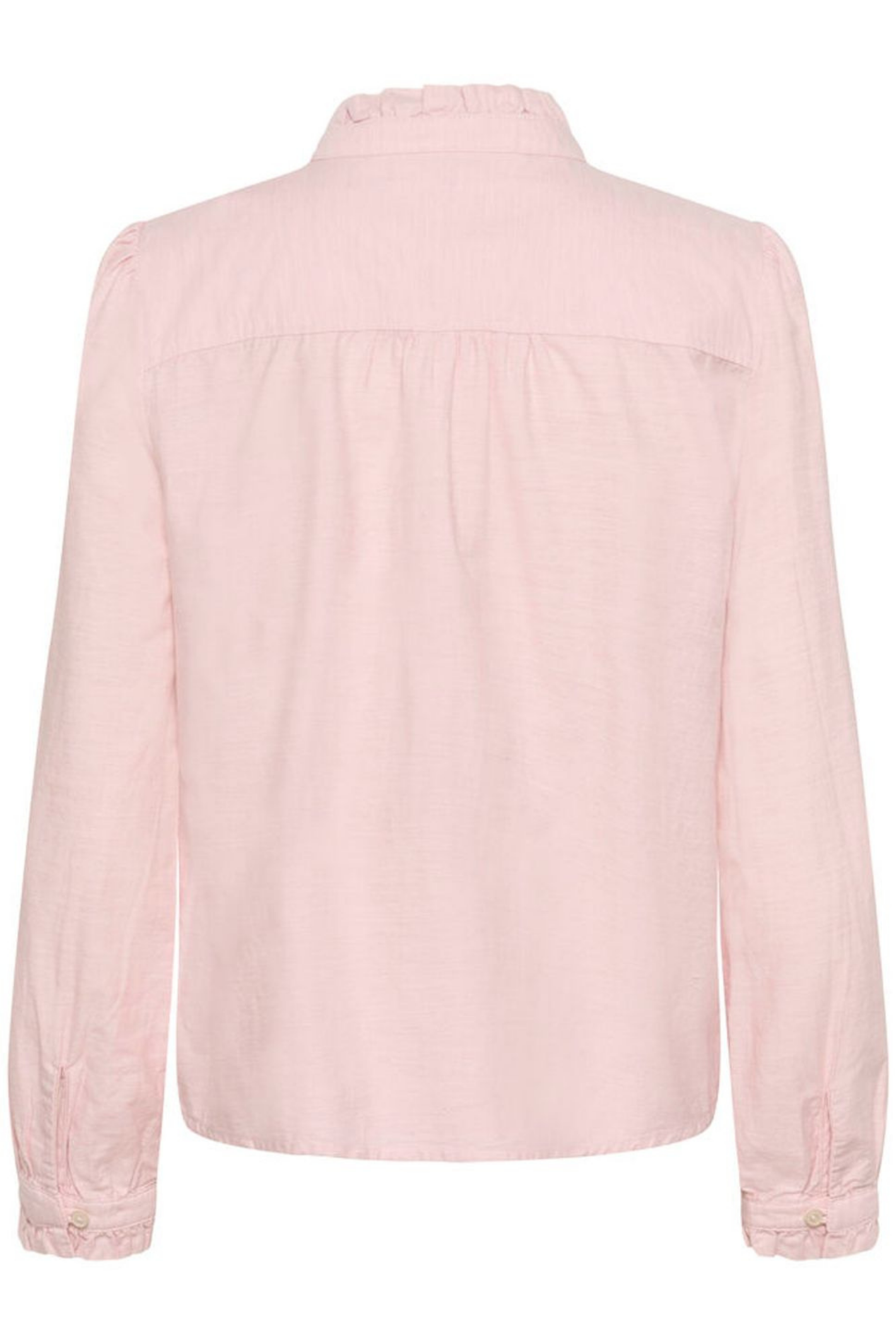 Soft rose chambray shirt by Part Two with delicate ruffle detailing. Made from 100% organic cotton and easy to style for everyday wear. Shop Dotique.