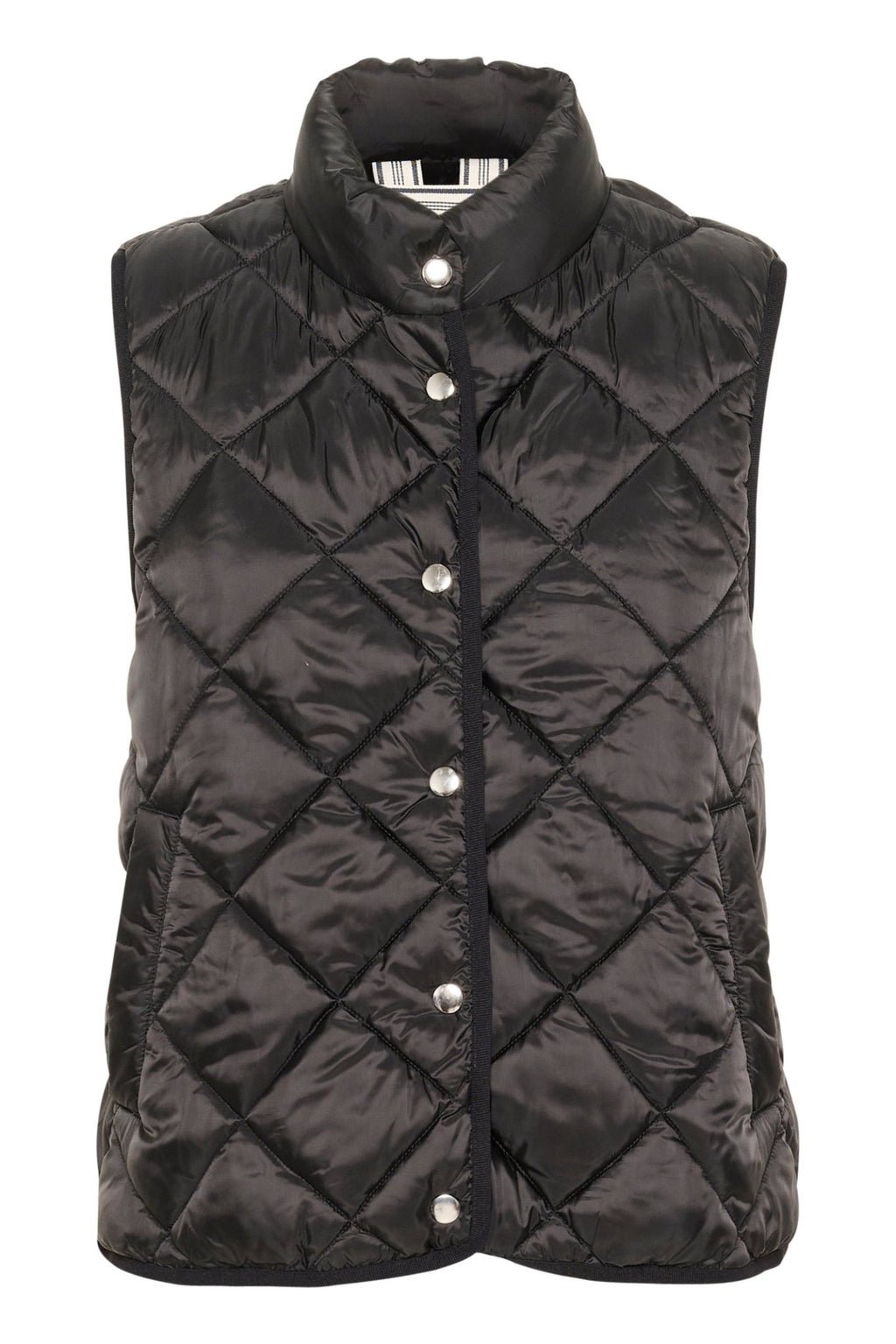 Part Two SidsePW black quilted waistcoat with diamond stitching and popper fastening – Dotique

