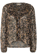 Part Two SanazPW black flower bouquet print sheer blouse with ruffle collar and buttons – Dotique

