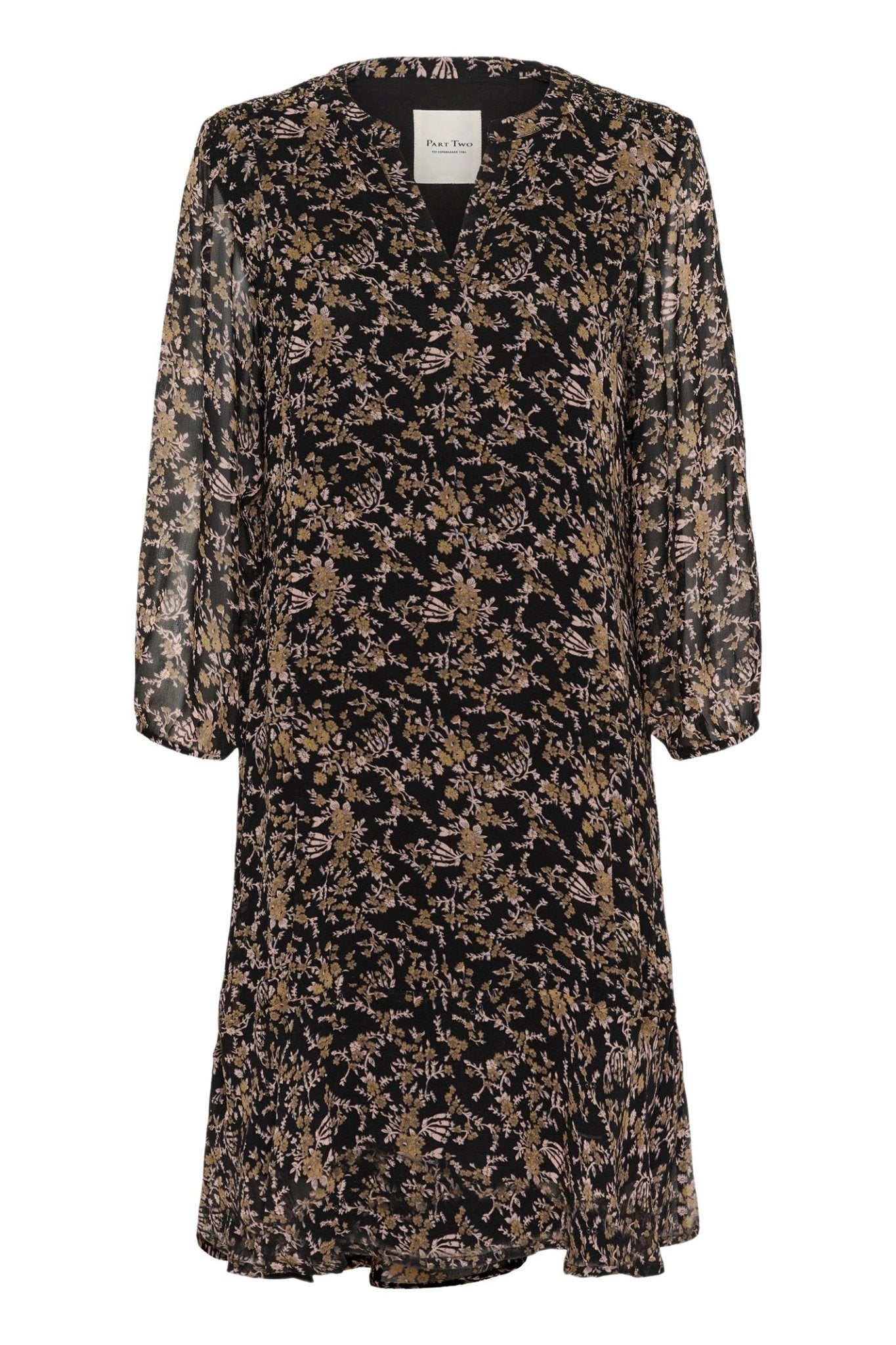 Part Two ElkasPW DR Dress in Black Flower Bouquet Print – floral midi dress with flattering silhouette available at Dotique
