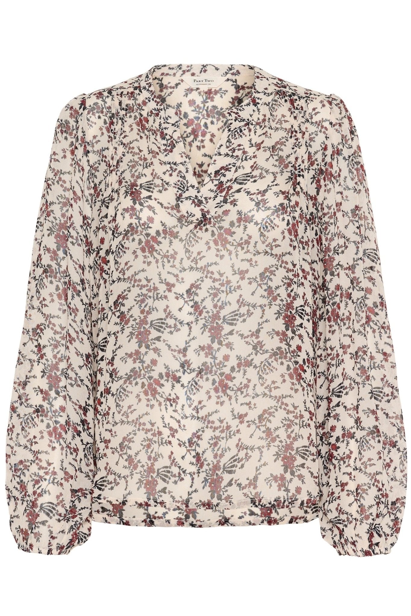 Part Two SandiPW BL floral blouse in whitecap grey with long sleeves and v-neck – Dotique

