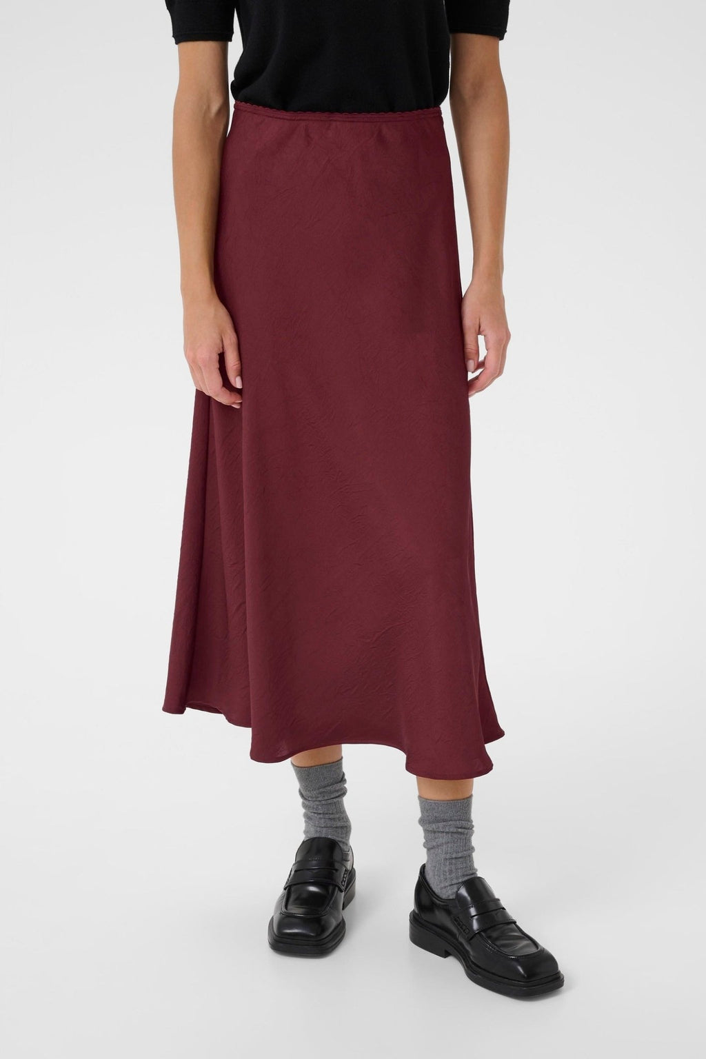 Part Two LaurinaPW SK Skirt in Tawny Port – midi A-line skirt in rich burgundy with comfortable waistband available at Dotique
