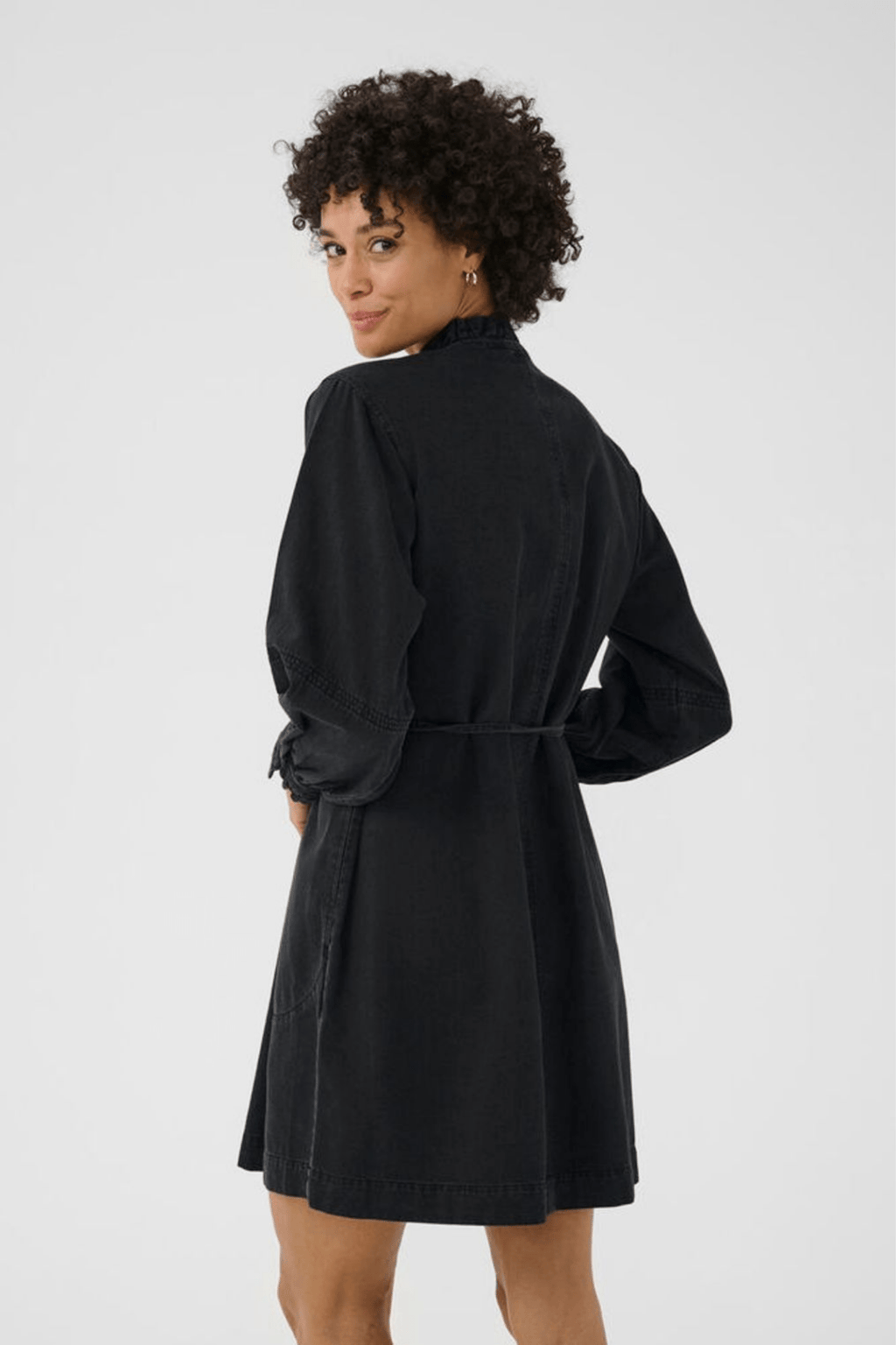 Part Two SarinePW washed black denim cotton dress with shirt collar and long sleeves – Dotique

