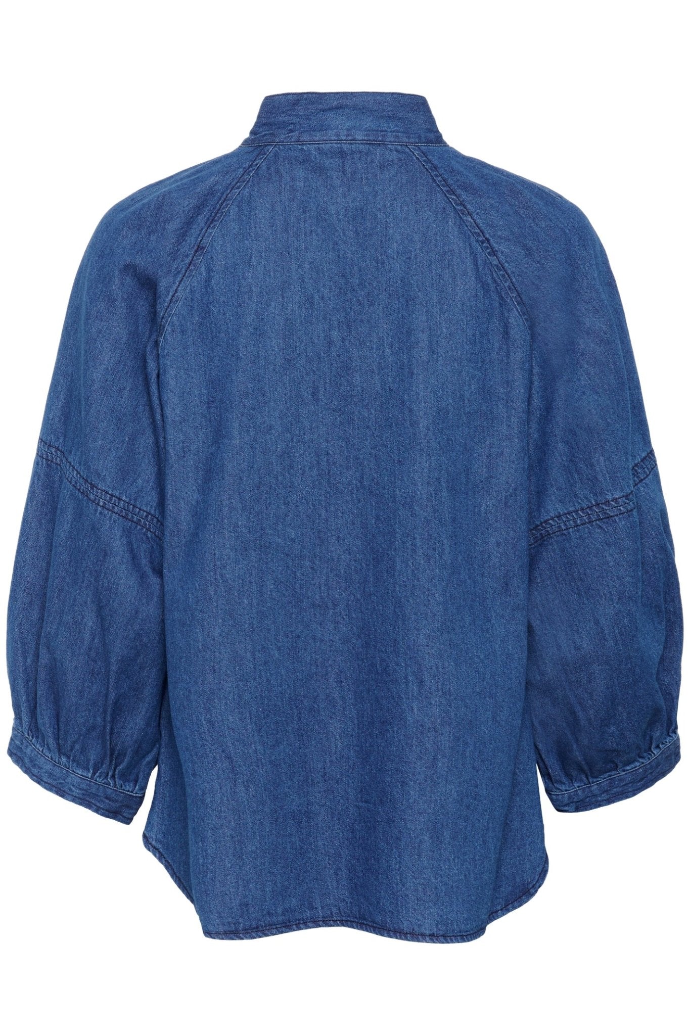Part Two SassiPW dark denim cotton tie neck shirt with relaxed sleeves – Dotique
