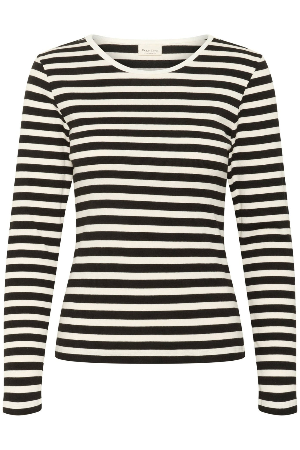 Part Two SassiaPW TS T-shirt in Black Stripe – cotton stretch slim fit striped tee with round neckline available at Dotique
