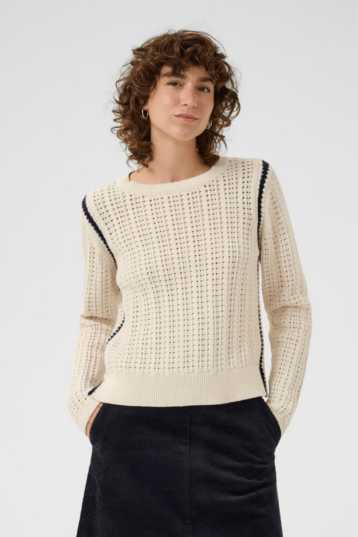 Part Two SeleniaPW whitecap grey jumper with dark navy stitch shoulder detail – Dotique