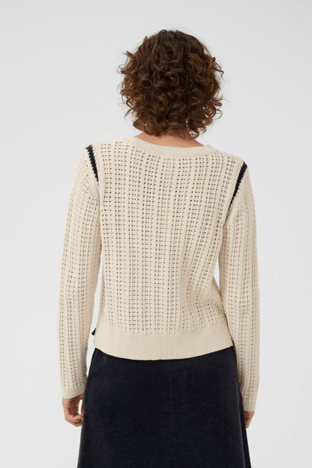 Part Two SeleniaPW whitecap grey jumper with dark navy stitch shoulder detail – Dotique