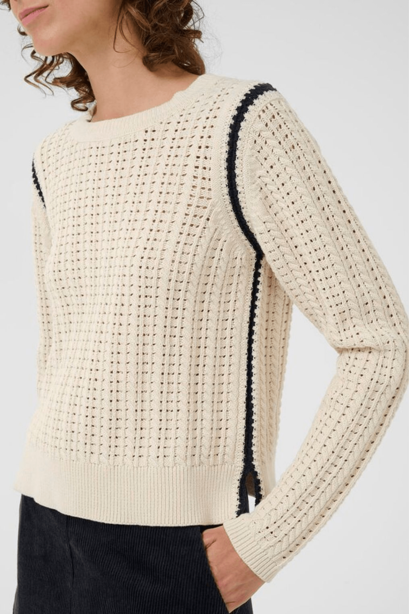 Part Two SeleniaPW whitecap grey jumper with dark navy stitch shoulder detail – Dotique
