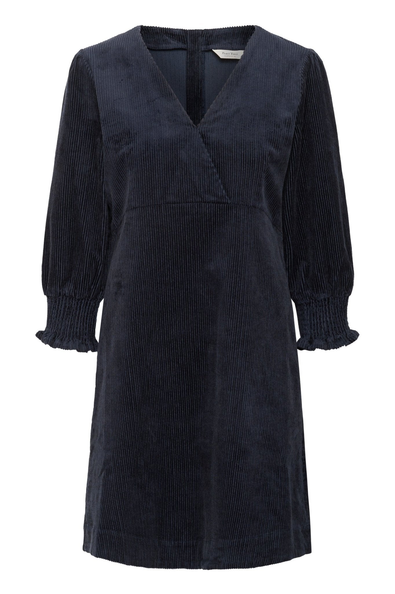 Part Two ShauliiPW dark navy corduroy dress with V-neck and smocked cuffs – Dotique