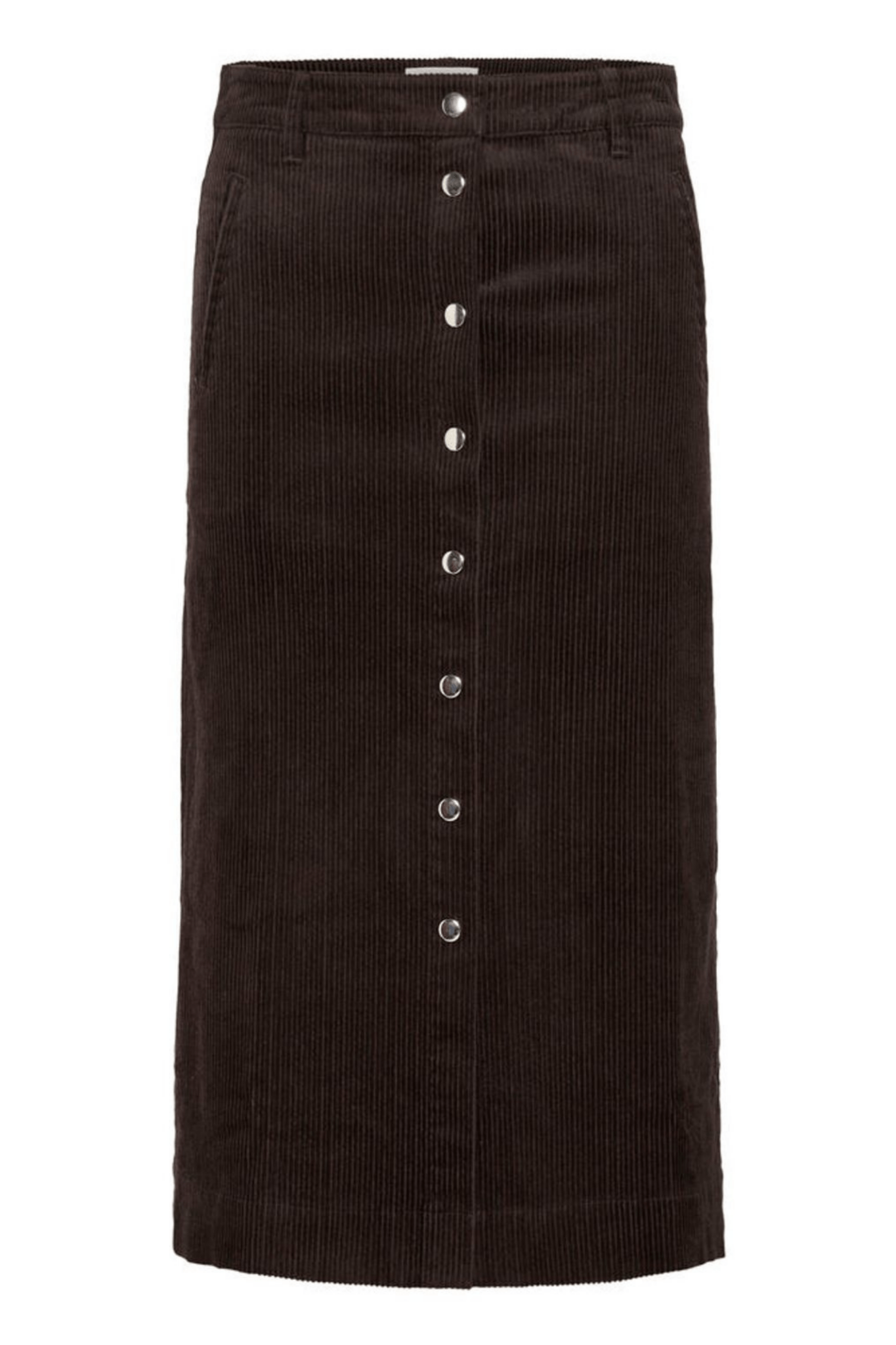 Part Two ShaylaPW cord midi skirt in ganache brown with button front, available at Dotique

