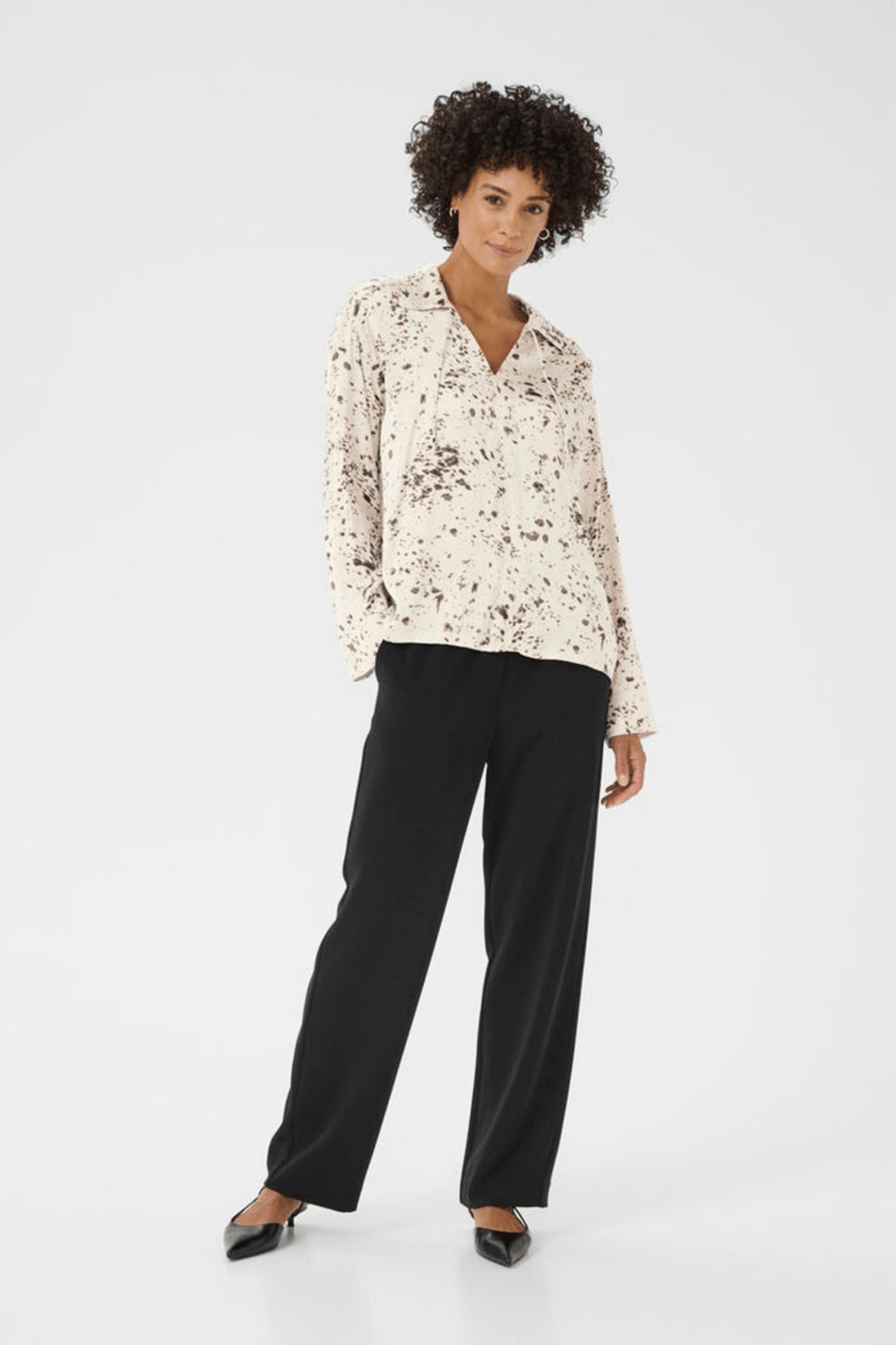 Part Two SheenaPW blouse in French oak scattered print with v-neckline, available at Dotique