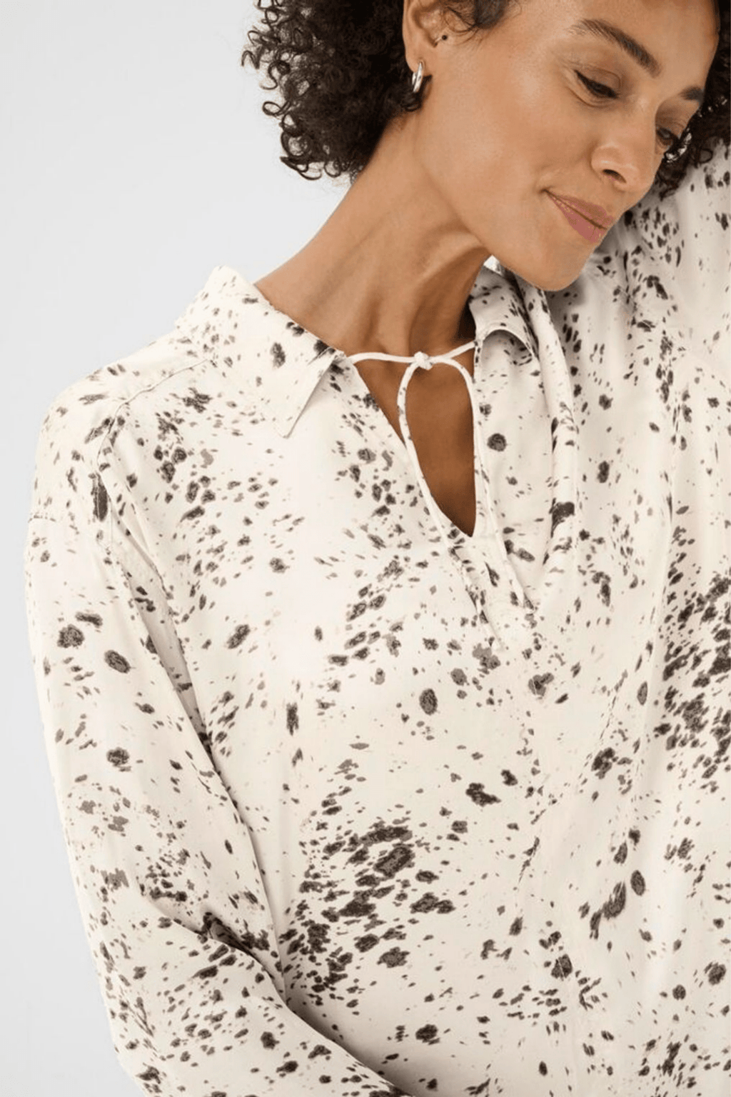 Part Two SheenaPW blouse in French oak scattered print with v-neckline, available at Dotique