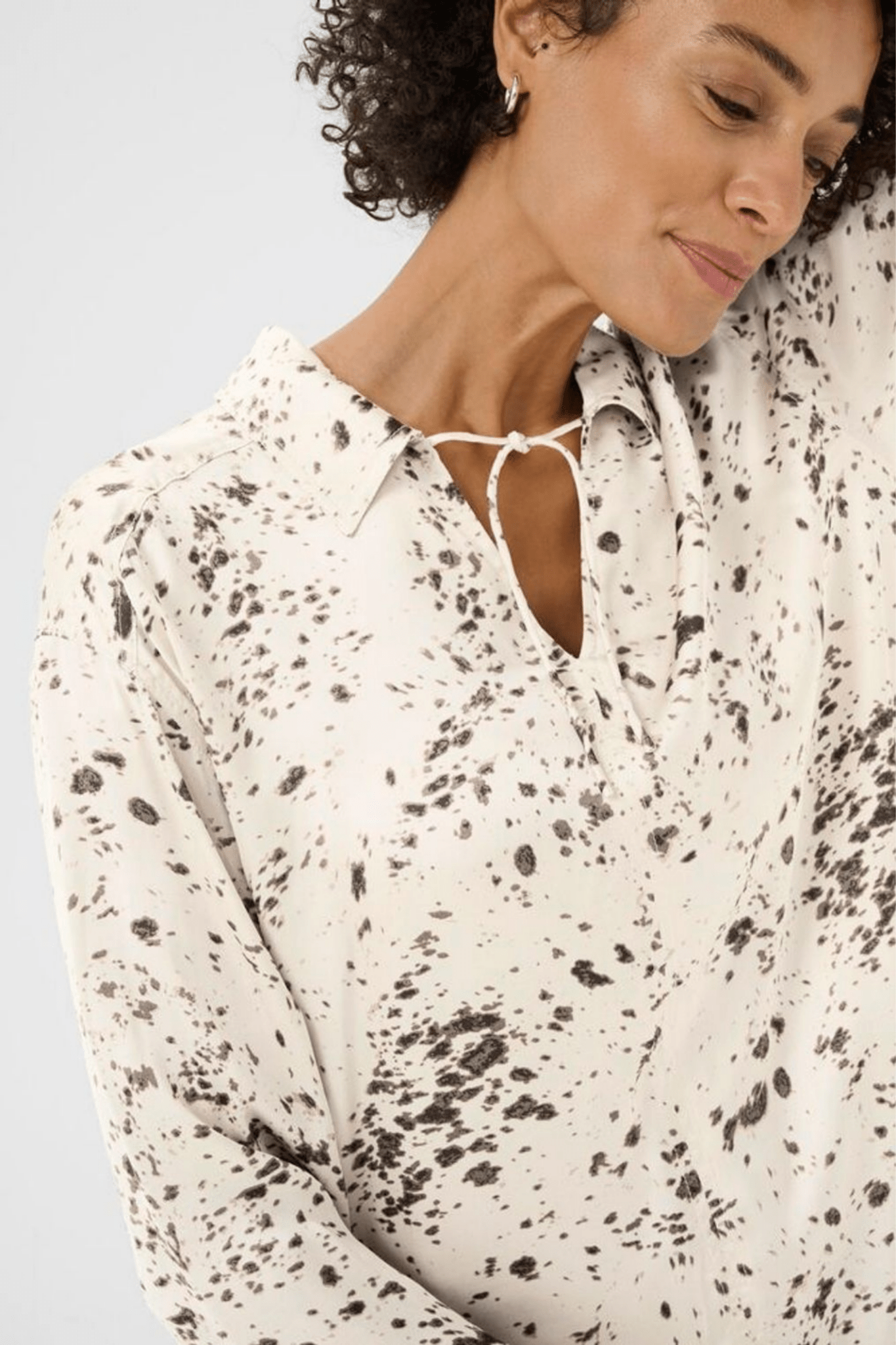 Part Two SheenaPW blouse in French oak scattered print with v-neckline, available at Dotique