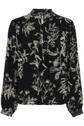 Part Two ShiromaPW black botanical print blouse with high neckline, relaxed fit, and pleat detailing – Dotique


