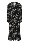 Part Two SiciliaPW dress black botanical print with v-neckline, button front, and long sleeves – Dotique

