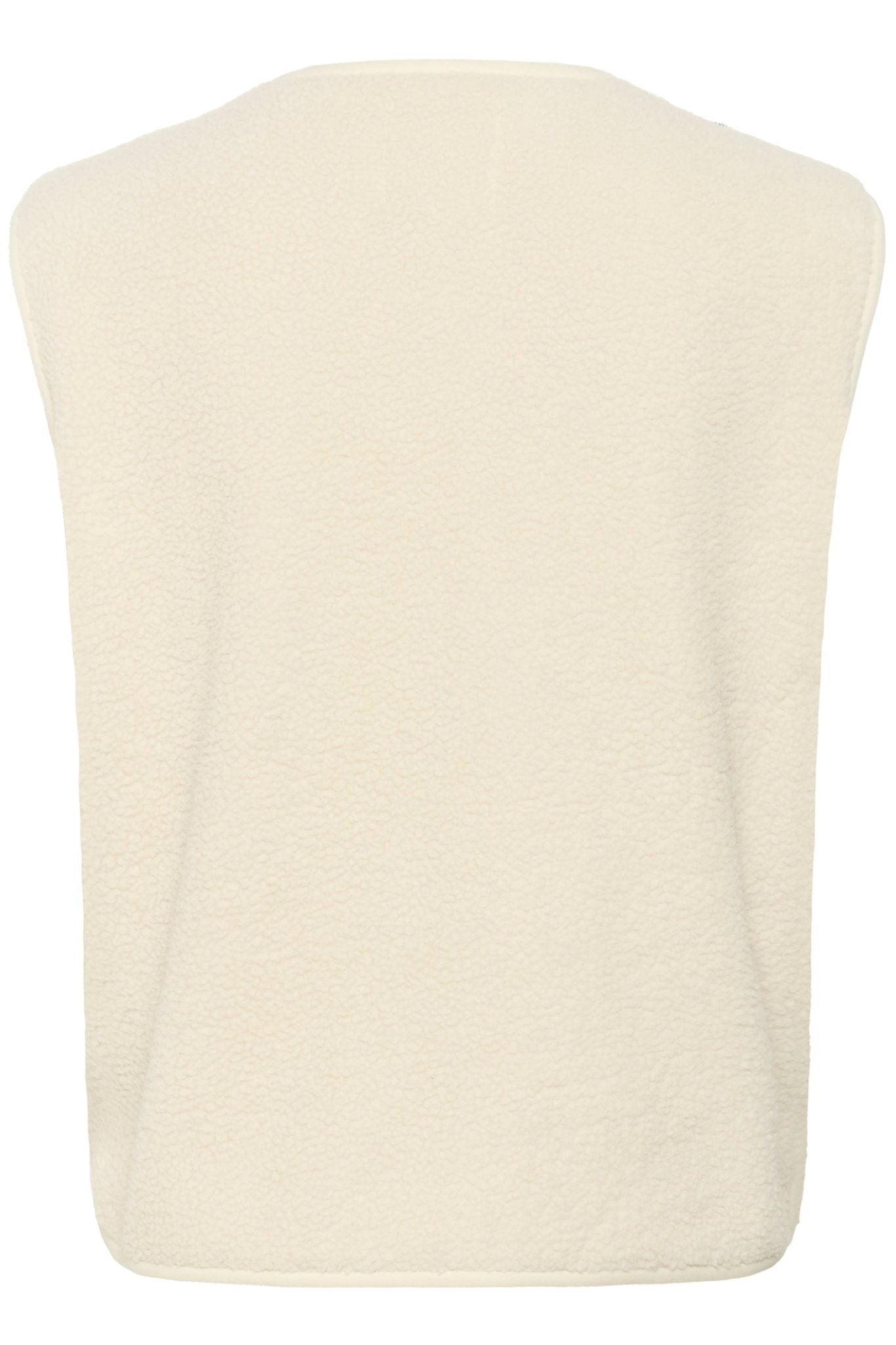 Part Two SignyPW WA Waistcoat in oatmeal – fleece teddy gilet with zip pockets and button closure, available at Dotique

