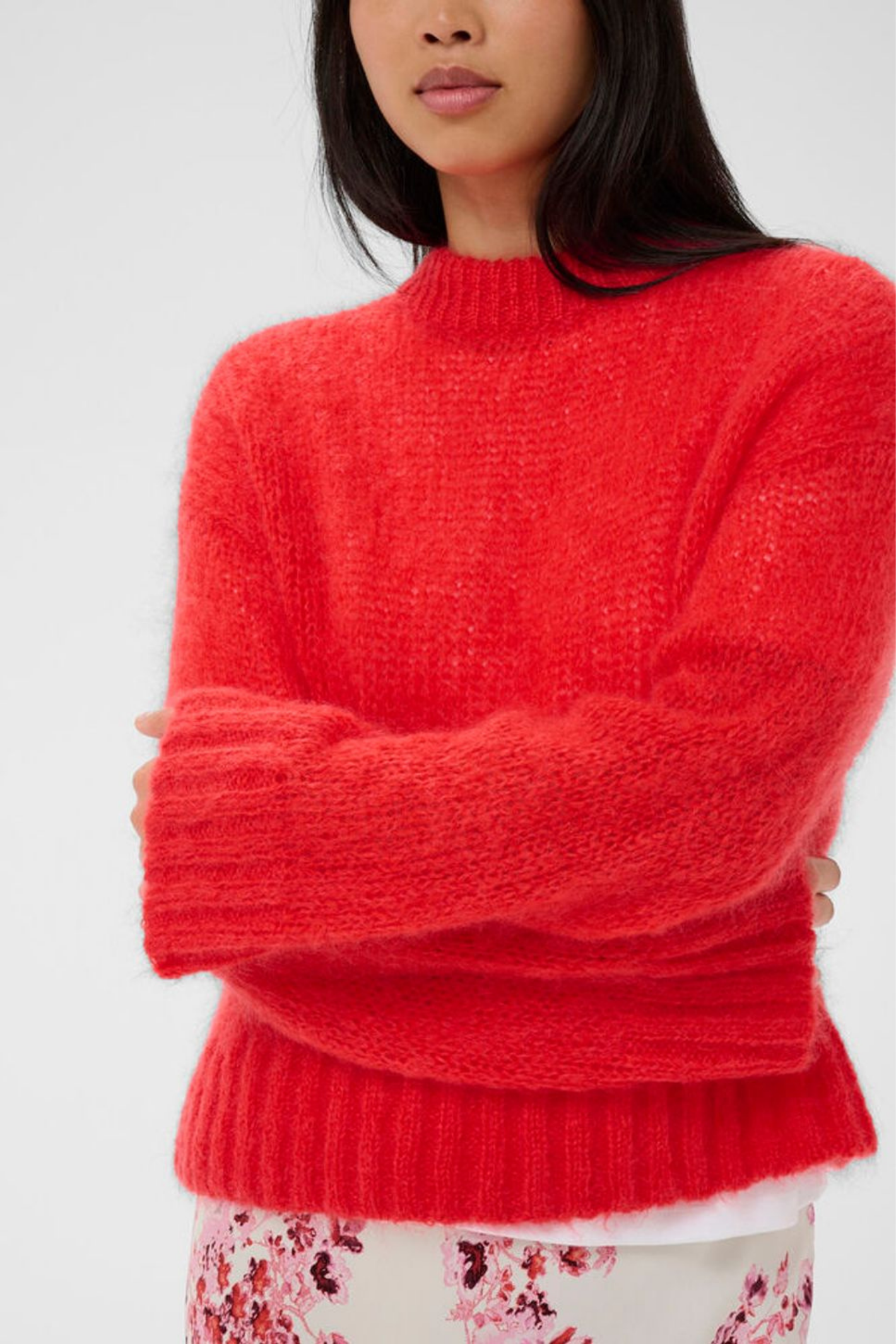 Cosy mohair-blend jumper by Part Two in a vibrant poppy red. Soft, lightweight and easy to style for everyday wear. Shop now at Dotique.