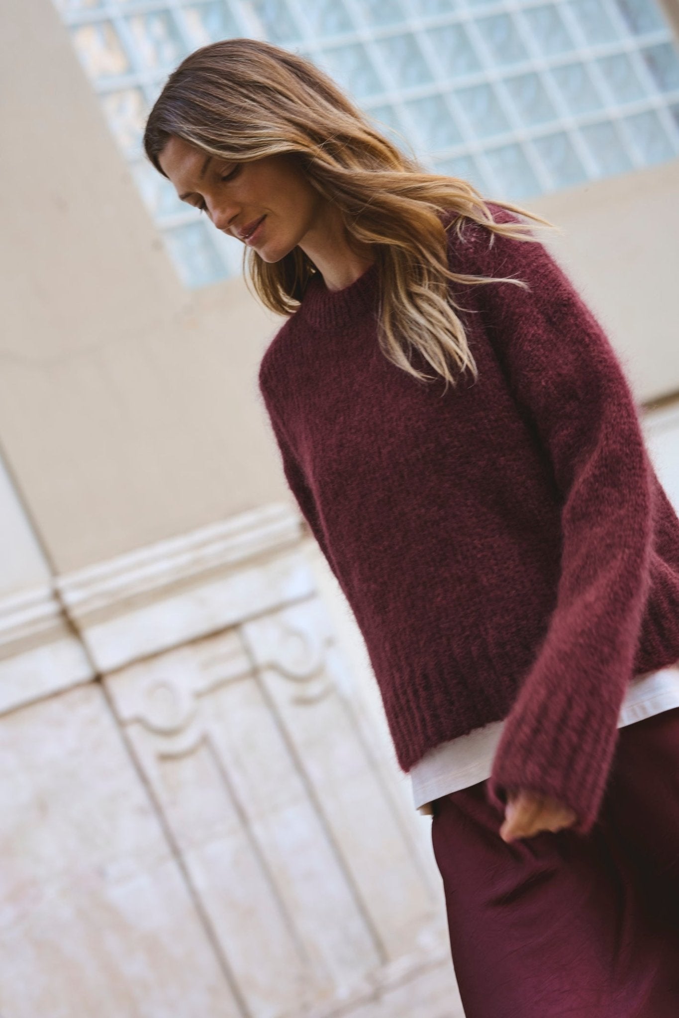 Part Two SillePW PU Jumper in Tawny Port – chunky knit mohair wool blend jumper in rich burgundy with ribbed trims available at Dotique
