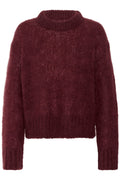 Part Two SillePW PU Jumper in Tawny Port – chunky knit mohair wool blend jumper in rich burgundy with ribbed trims available at Dotique
