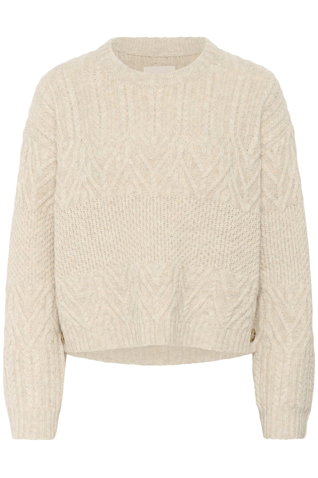 Part Two SindyPW PU Pullover in French Oak melange – cable knit jumper with crew neck, available at Dotique

