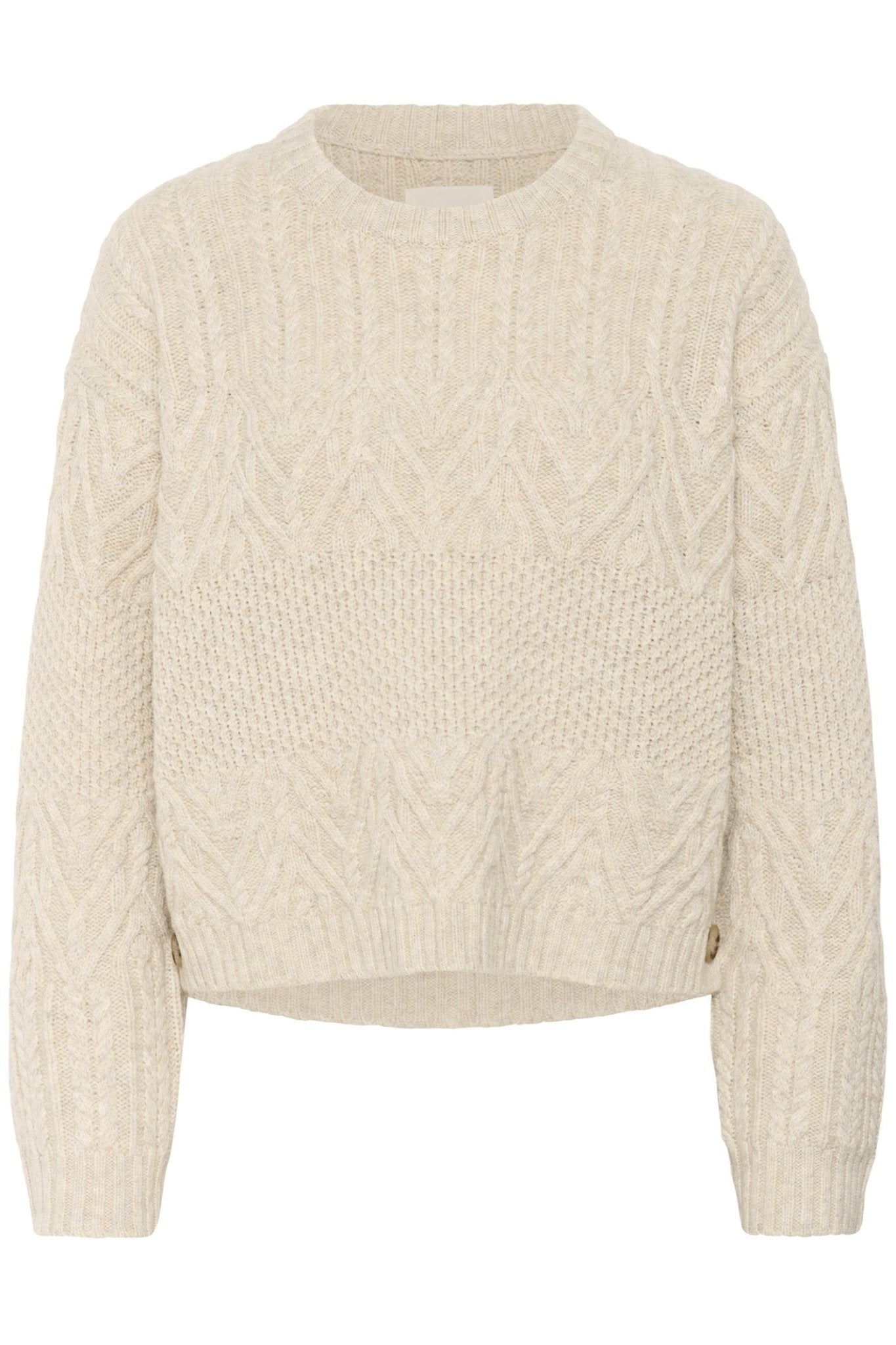Part Two SindyPW PU Pullover in French Oak melange – cable knit jumper with crew neck, available at Dotique


