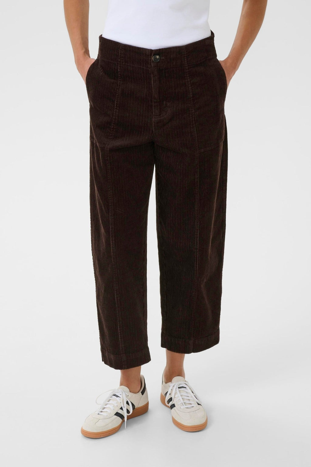 Part Two NettaPW PA Trousers in Ganache – brown corduroy straight leg trousers with front seam detail available at Dotique
