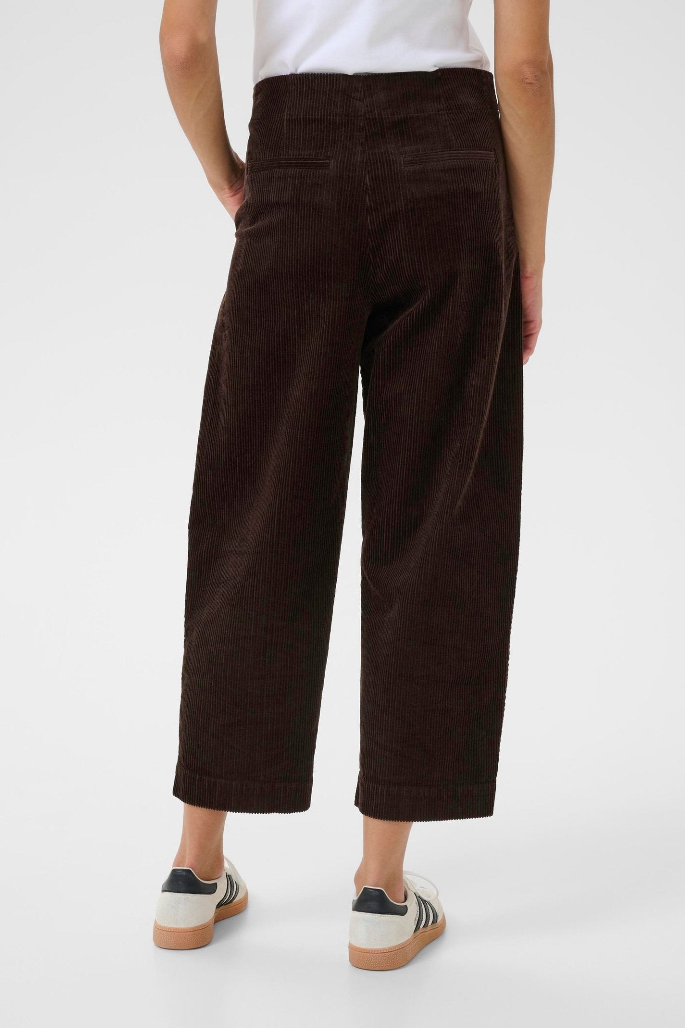 Part Two NettaPW PA Trousers in Ganache – brown corduroy straight leg trousers with front seam detail available at Dotique
