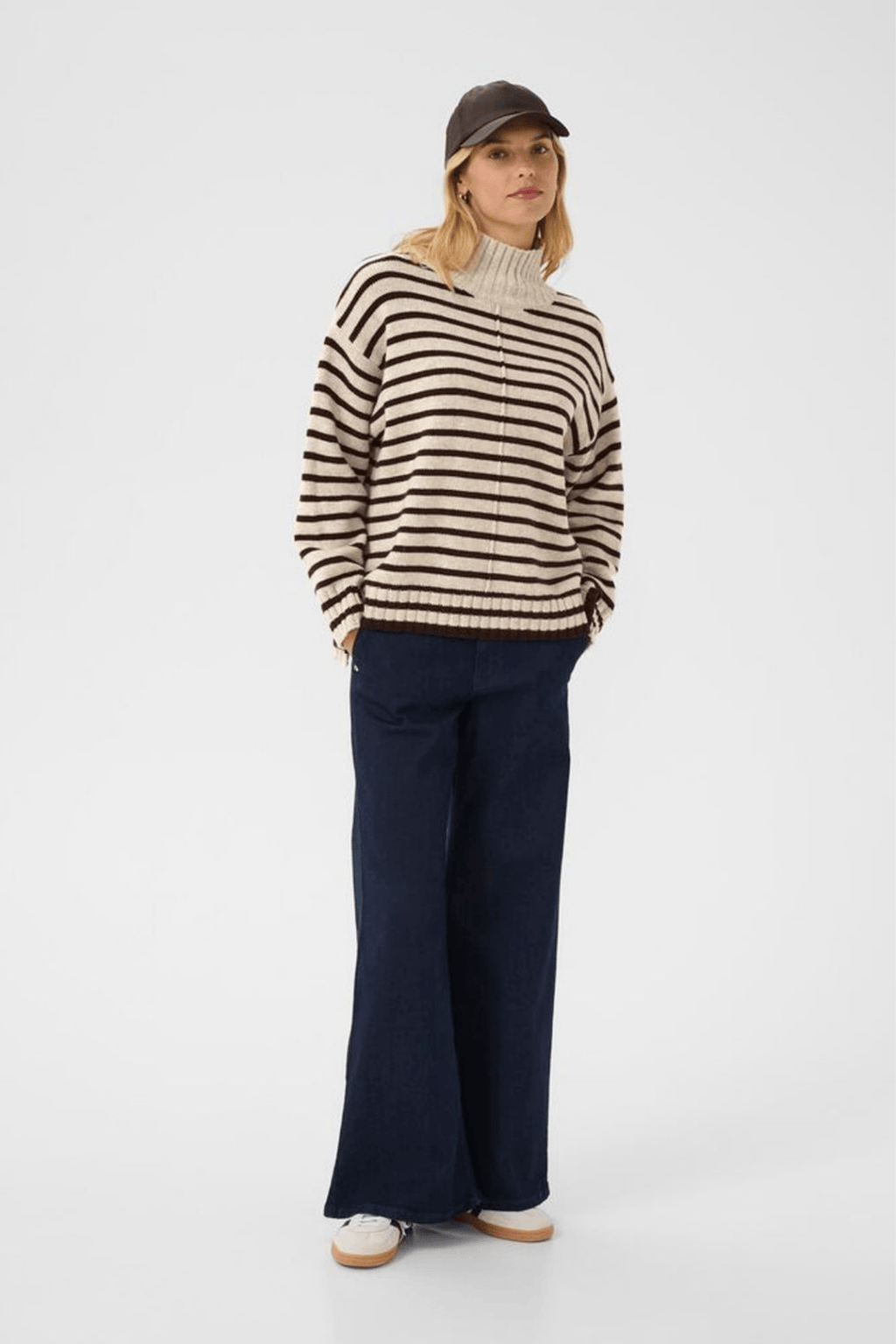Part Two LilyePW striped funnel neck jumper in French oak melange and ganache, available at Dotique