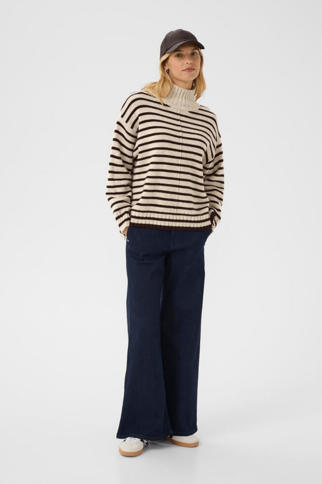 Part Two LilyePW striped funnel neck jumper in French oak melange and ganache, available at Dotique