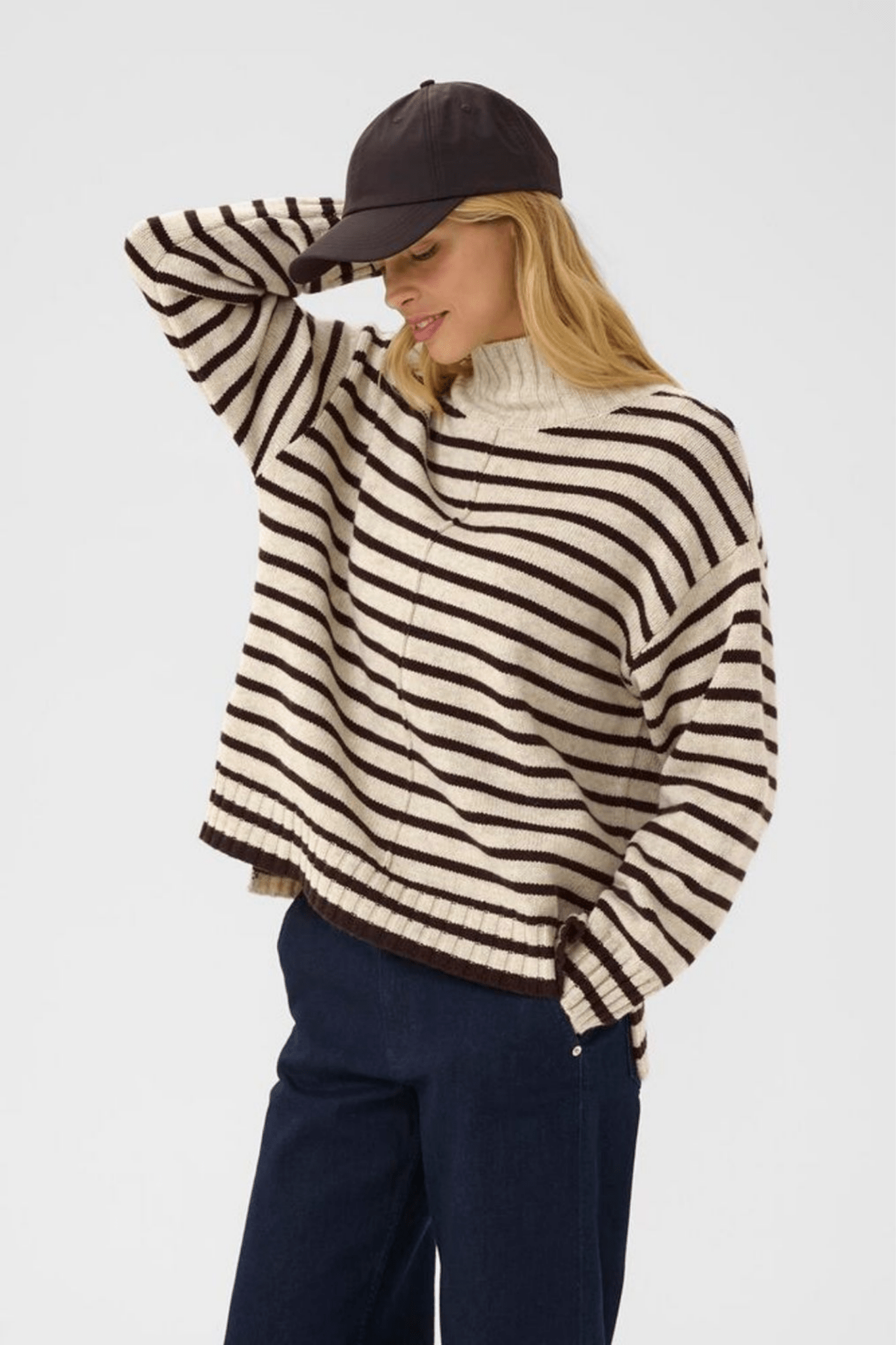 Part Two LilyePW striped funnel neck jumper in French oak melange and ganache, available at Dotique
