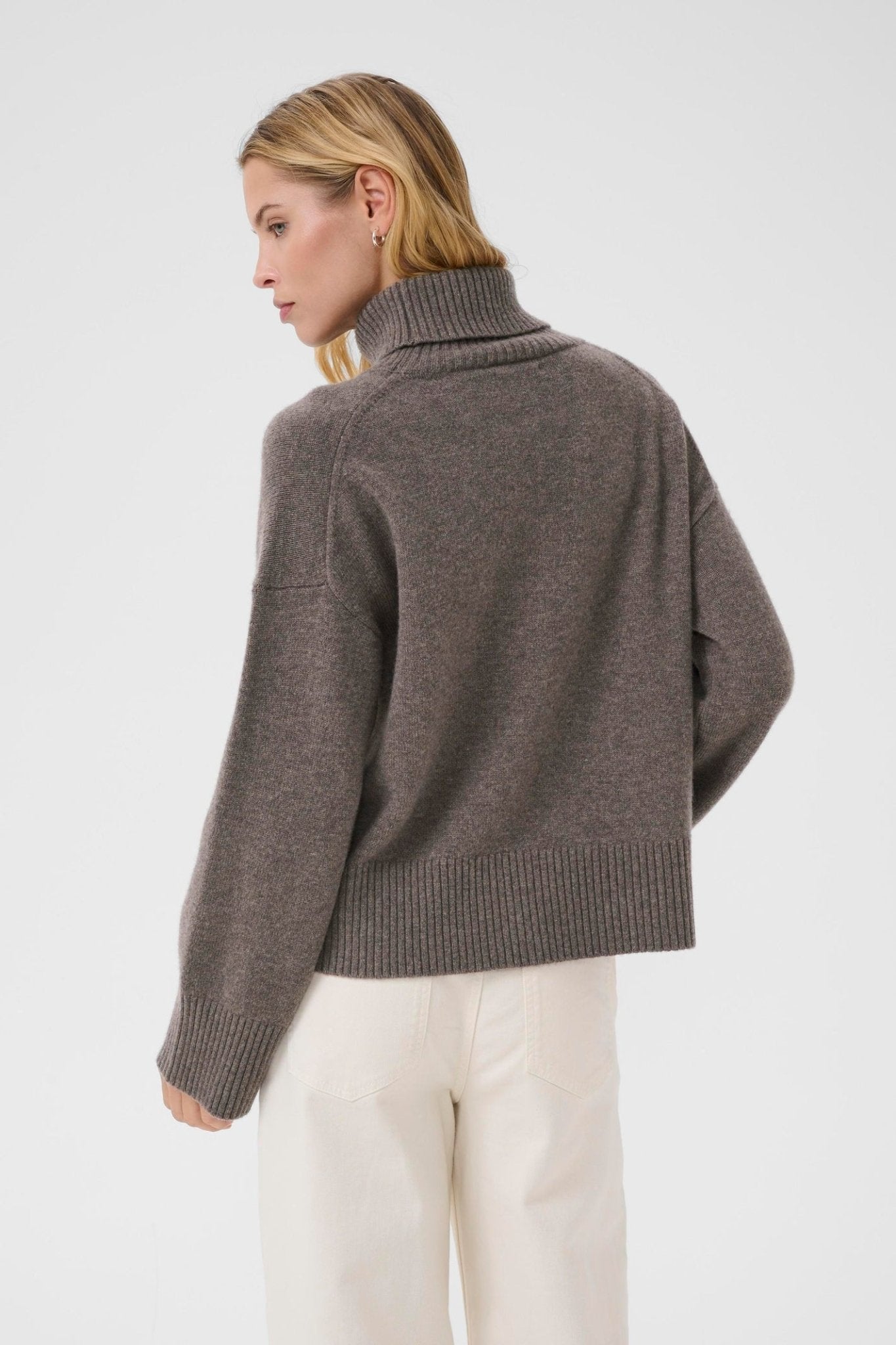 Part Two CorinaPW PU Jumper in Falcon Melange – 100% wool relaxed fit knit with round neckline available at Dotique

