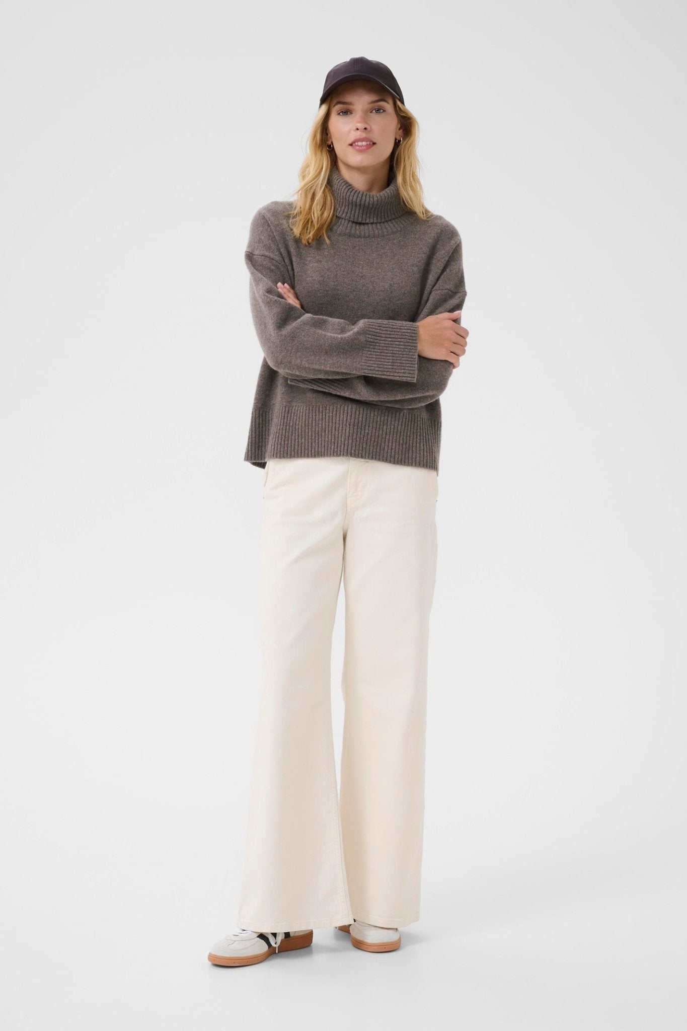 Part Two CorinaPW PU Jumper in Falcon Melange – 100% wool relaxed fit knit with round neckline available at Dotique
